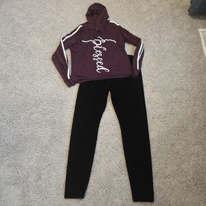 Womens Blessed Burgundy Hoodie and Black Pants Size Size Large
